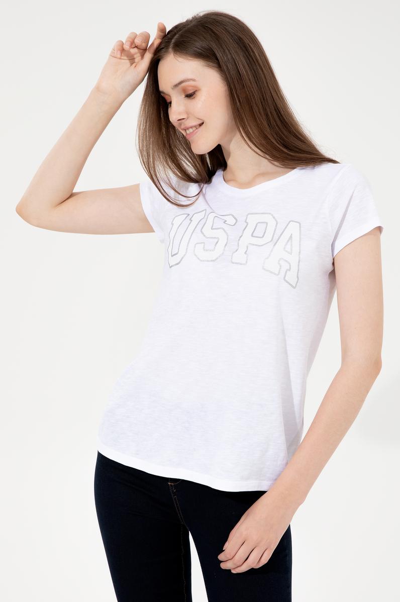 Kadın Beyaz Bisiklet Yaka Tişört