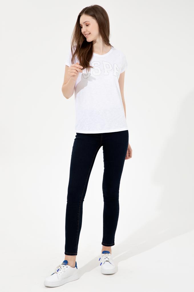 Kadın Beyaz Bisiklet Yaka Tişört