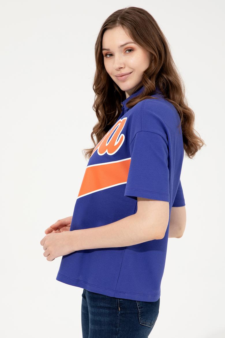 Kadın Mavi Polo Yaka Tişört - 50249029004