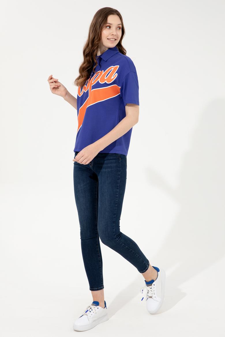 Kadın Mavi Polo Yaka Tişört - 50249029004