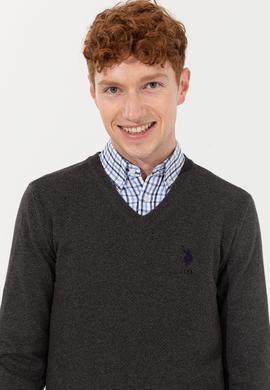 Erkek Antrasit Melanj V Yaka Basic Triko Kazak - 50251877024