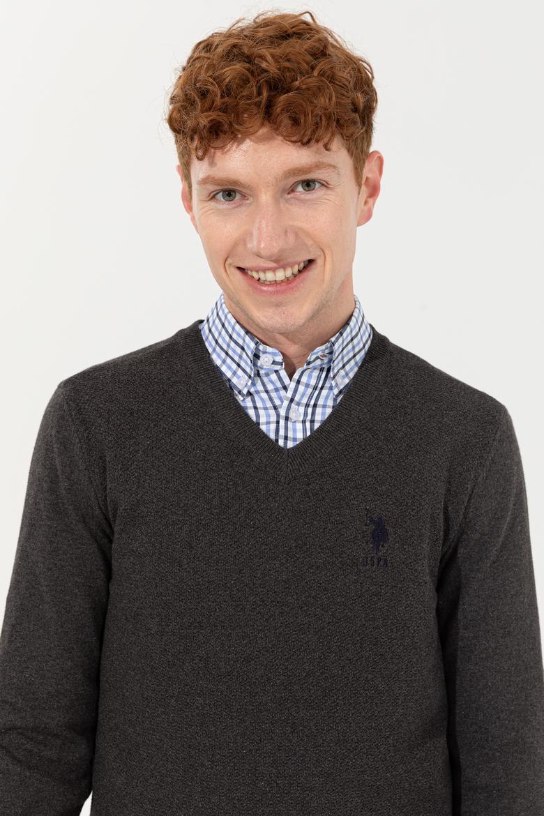 Erkek Antrasit Melanj V Yaka Basic Triko Kazak - 50251877024