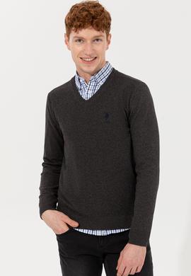 Erkek Antrasit Melanj V Yaka Basic Triko Kazak - 50251877024