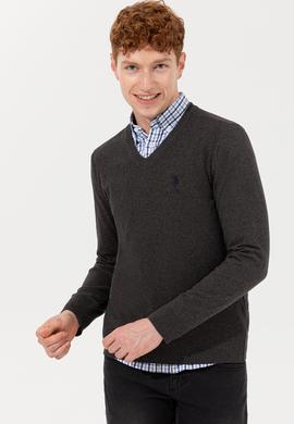 Erkek Antrasit Melanj V Yaka Basic Triko Kazak - 50251877024