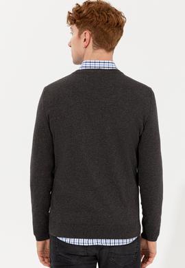 Erkek Antrasit Melanj V Yaka Basic Triko Kazak - 50251877024