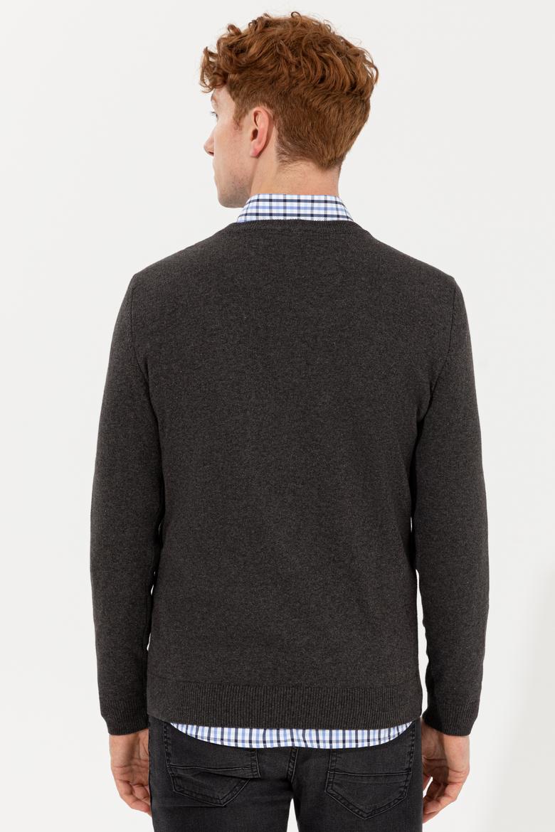 Erkek Antrasit Melanj V Yaka Basic Triko Kazak - 50251877024