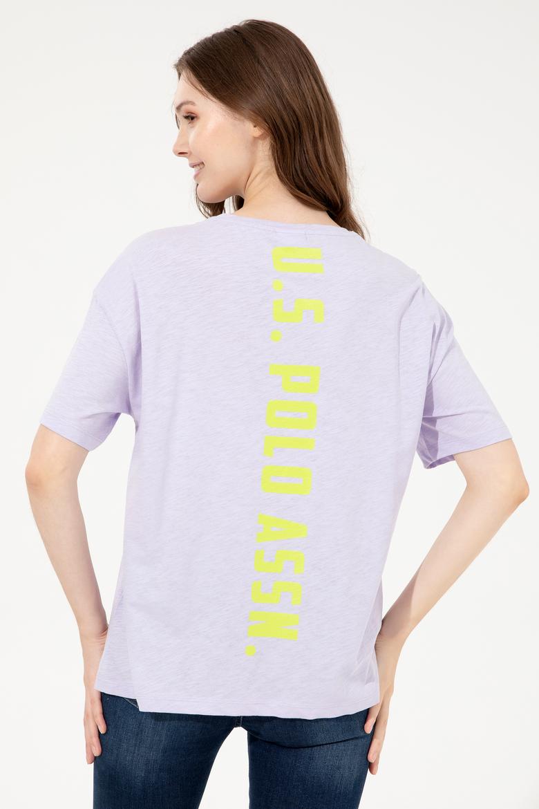 Kadın Lila Bisiklet Yaka Tişört - 50248059054