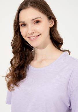 Kadın Lila Bisiklet Yaka Tişört - 50248059054