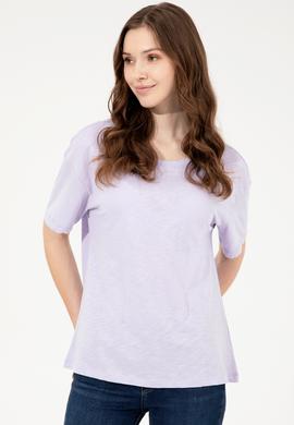 Kadın Lila Bisiklet Yaka Tişört - 50248059054