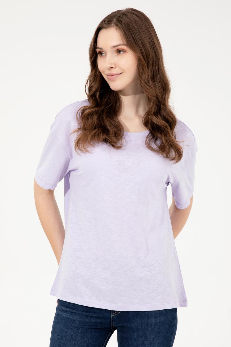Kadın Lila Bisiklet Yaka Tişört