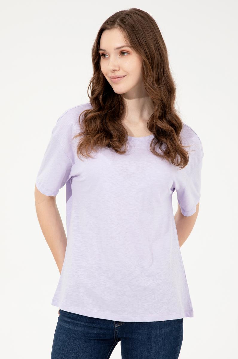 Kadın Lila Bisiklet Yaka Tişört