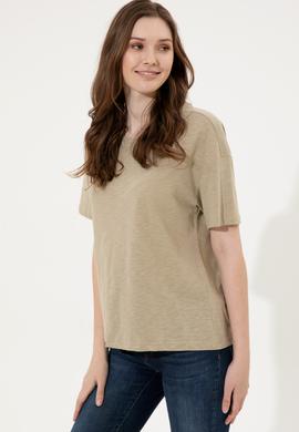Kadın Haki Bisiklet Yaka Tişört - 50248059035