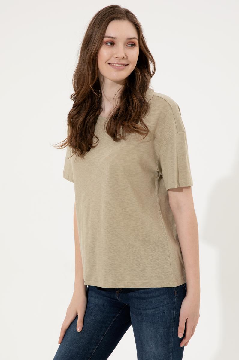 Kadın Haki Bisiklet Yaka Tişört