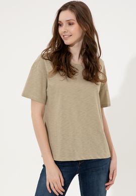Kadın Haki Bisiklet Yaka Tişört - 50248059035