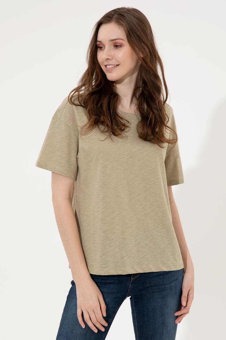 Kadın Haki Bisiklet Yaka Tişört - 50248059035