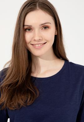 Kadın Lacivert Bisiklet Yaka Tişört - 50248059004