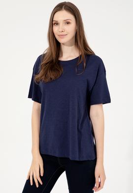 Kadın Lacivert Bisiklet Yaka Tişört - 50248059004