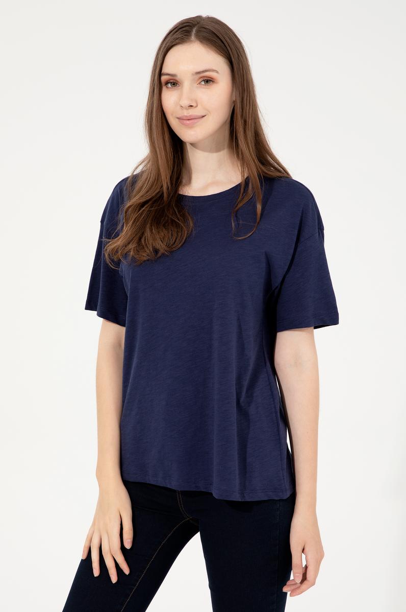 Kadın Lacivert Bisiklet Yaka Tişört