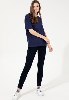 Kadın Lacivert Bisiklet Yaka Tişört - 50248059004