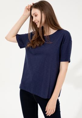 Kadın Lacivert Bisiklet Yaka Tişört - 50248059004