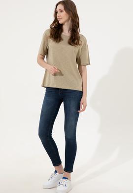 Kadın Haki Bisiklet Yaka Tişört - 50248059035