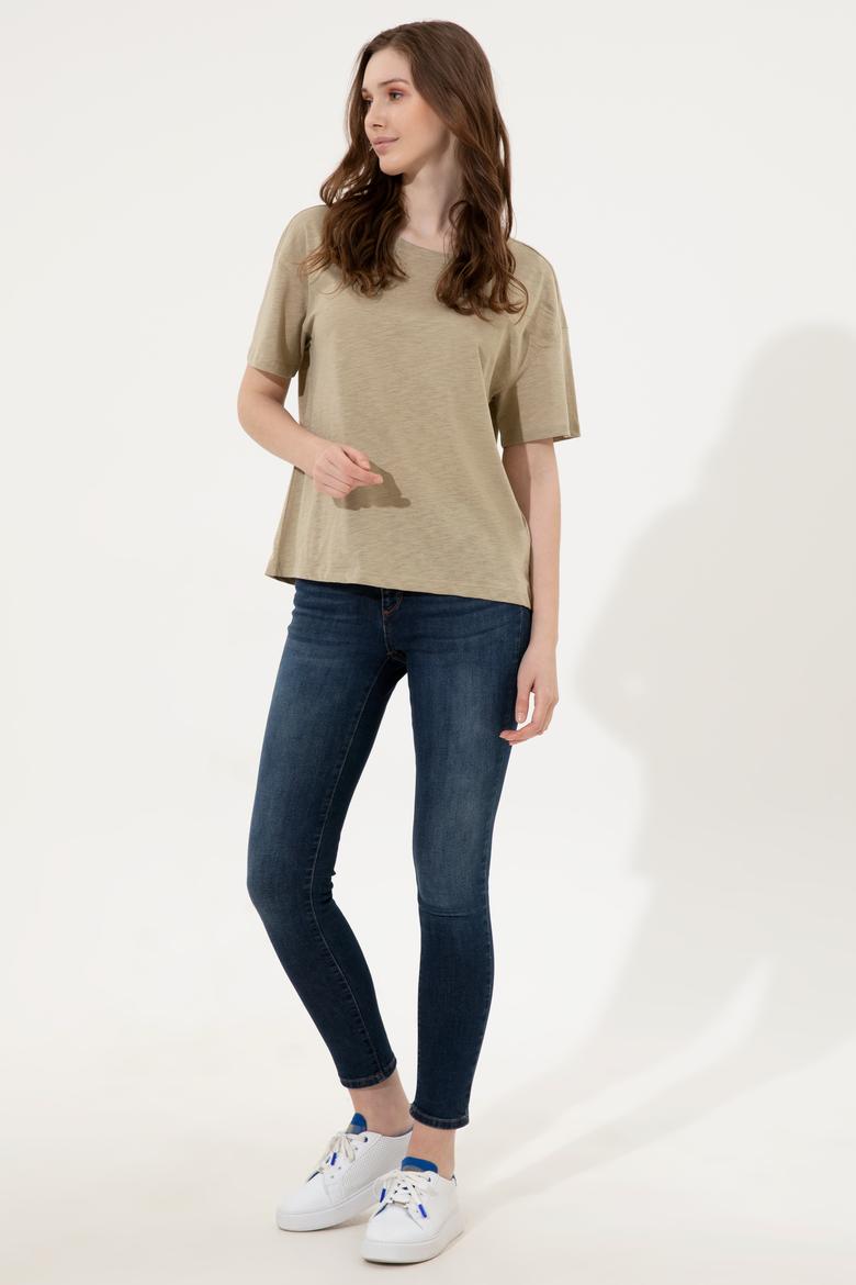 Kadın Haki Bisiklet Yaka Tişört - 50248059035