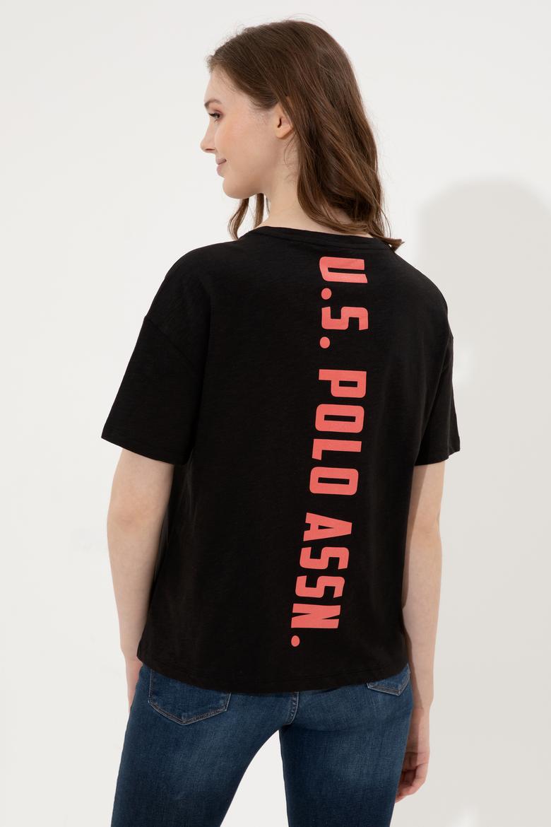 Kadın Siyah Bisiklet Yaka Tişört - 50248059061