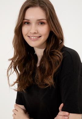 Kadın Siyah Bisiklet Yaka Tişört - 50248059061