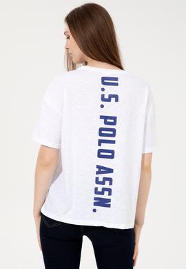 Kadın Beyaz Bisiklet Yaka Tişört - 50248059014