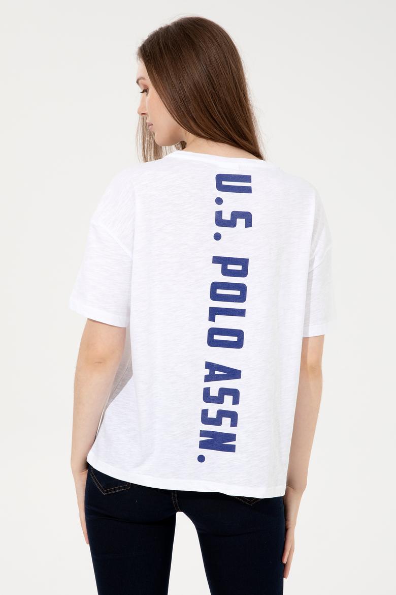 Kadın Beyaz Bisiklet Yaka Tişört - 50248059014