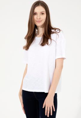 Kadın Beyaz Bisiklet Yaka Tişört - 50248059014