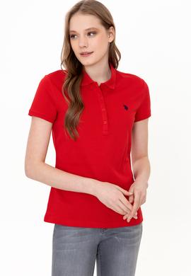 Kadın Kırmızı Basic Polo Yaka Tişört - 50246272263