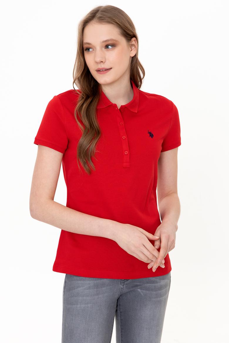 Kadın Kırmızı Basic Polo Yaka Tişört