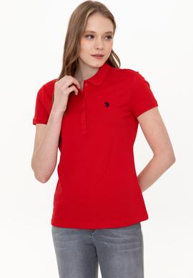 Kadın Kırmızı Basic Polo Yaka Tişört - 50246272263
