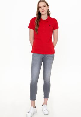 Kadın Kırmızı Basic Polo Yaka Tişört - 50246272263