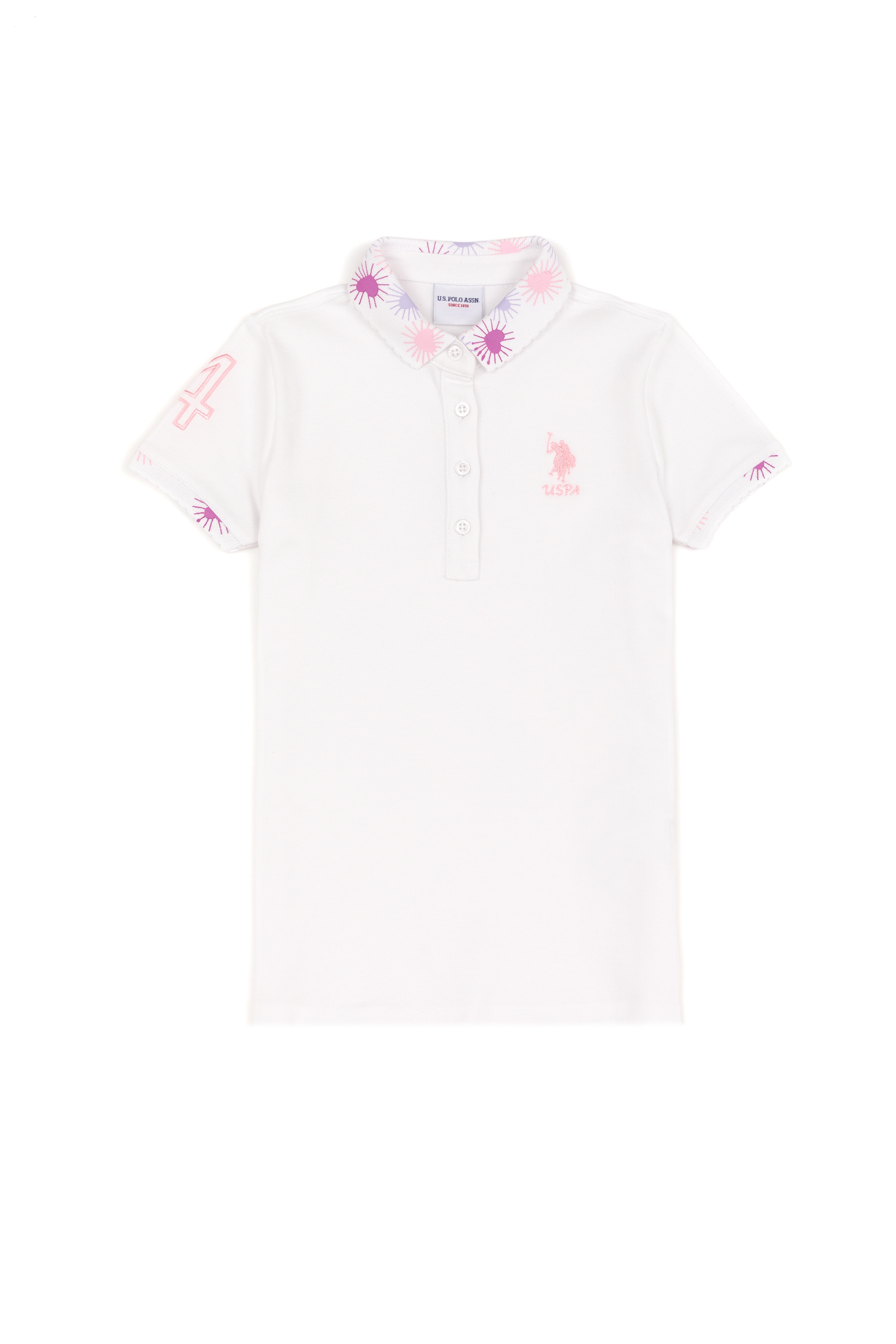 Kız Çocuk Beyaz Basic Polo Yaka Tişört - Image 1