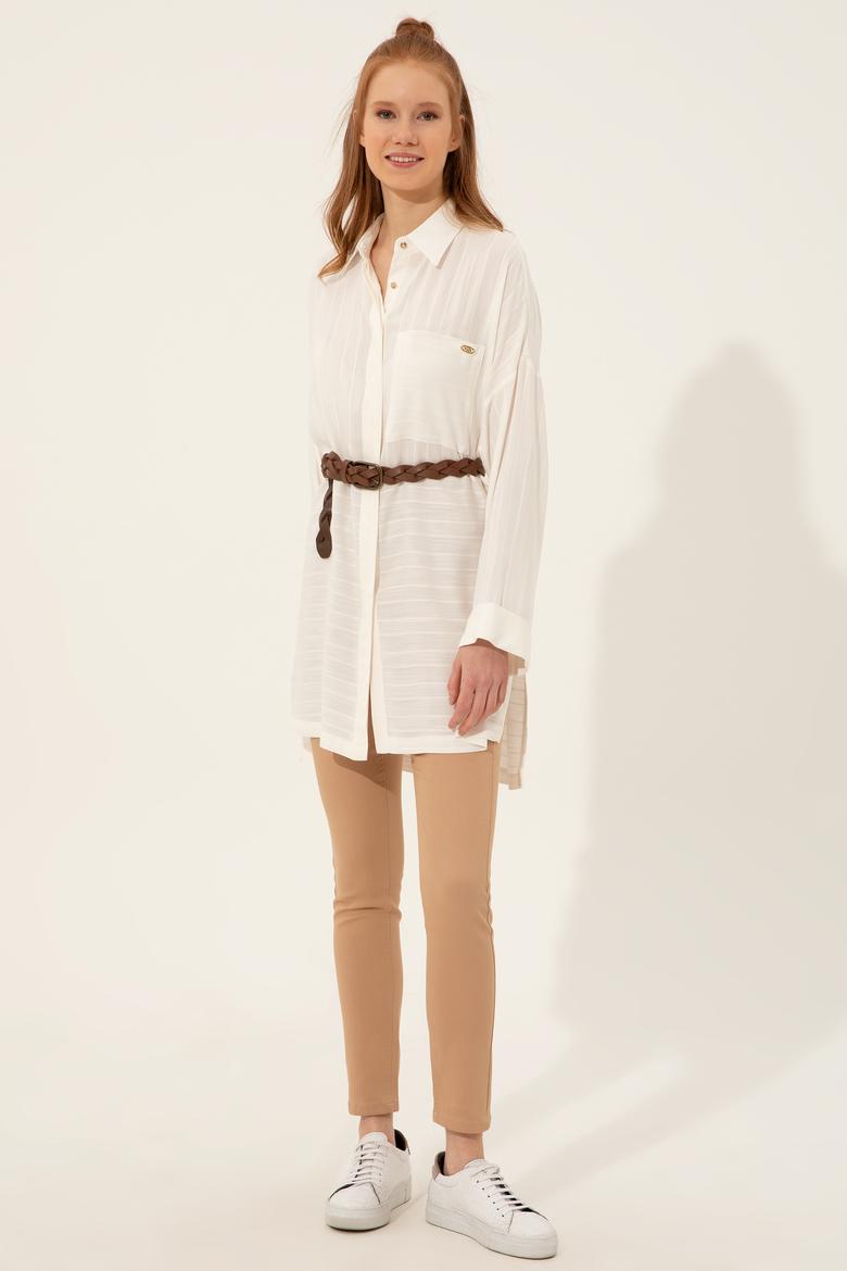 Kadın Beyaz Uzun Kollu Gömlek - 50250527012