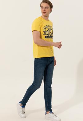 Erkek Açık Sarı Bisiklet Yaka Tişört - 50246127039