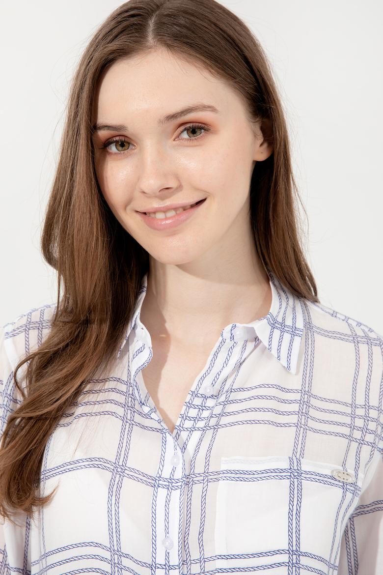 Kadın Mavi Uzun Kollu Gömlek