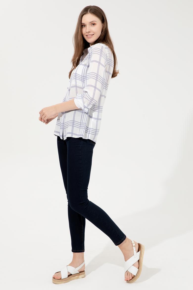 Kadın Mavi Uzun Kollu Gömlek - 50246886012