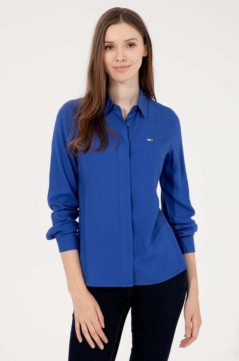 Kadın Mavi Uzun Kollu Basic Gömlek