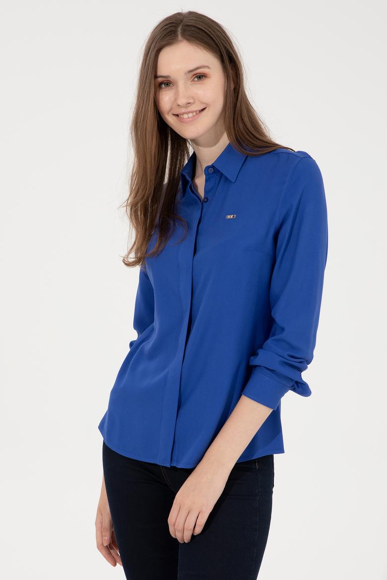 Kadın Mavi Uzun Kollu Basic Gömlek - 50254550020