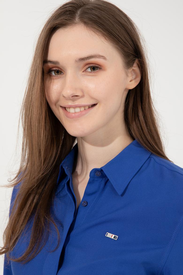 Kadın Mavi Uzun Kollu Basic Gömlek - 50254550020