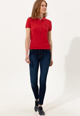 Kadın Kırmızı Basic Polo Yaka Tişört - 50246326036