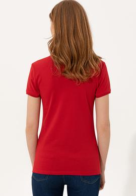 Kadın Kırmızı Basic Polo Yaka Tişört - 50246326036