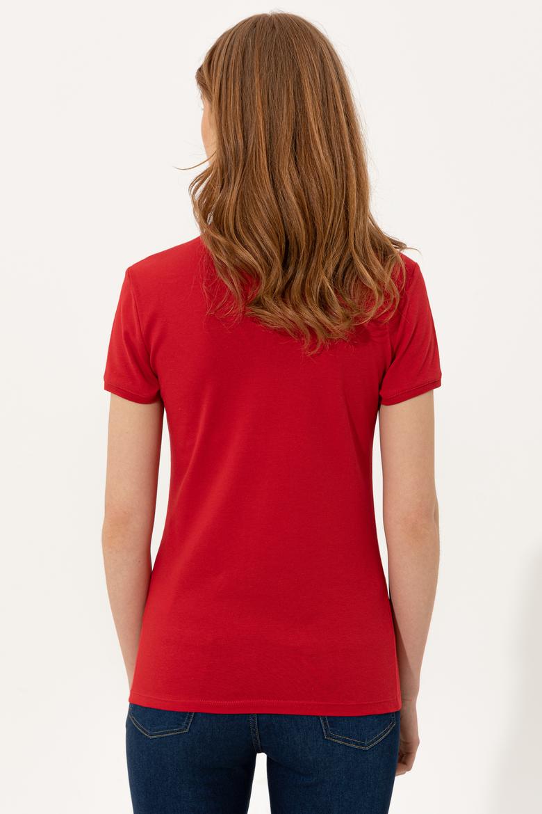 Kadın Kırmızı Basic Polo Yaka Tişört - 50246326036