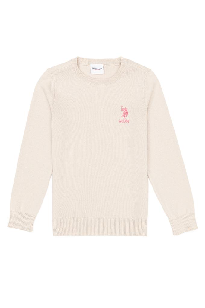 Kız Çocuk Krem Basic Bisiklet Yaka Kazak