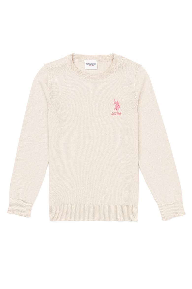 Kız Çocuk Krem Basic Bisiklet Yaka Kazak