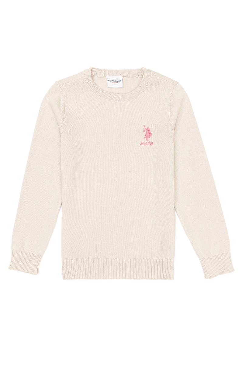 Kız Çocuk Krem Basic Bisiklet Yaka Kazak