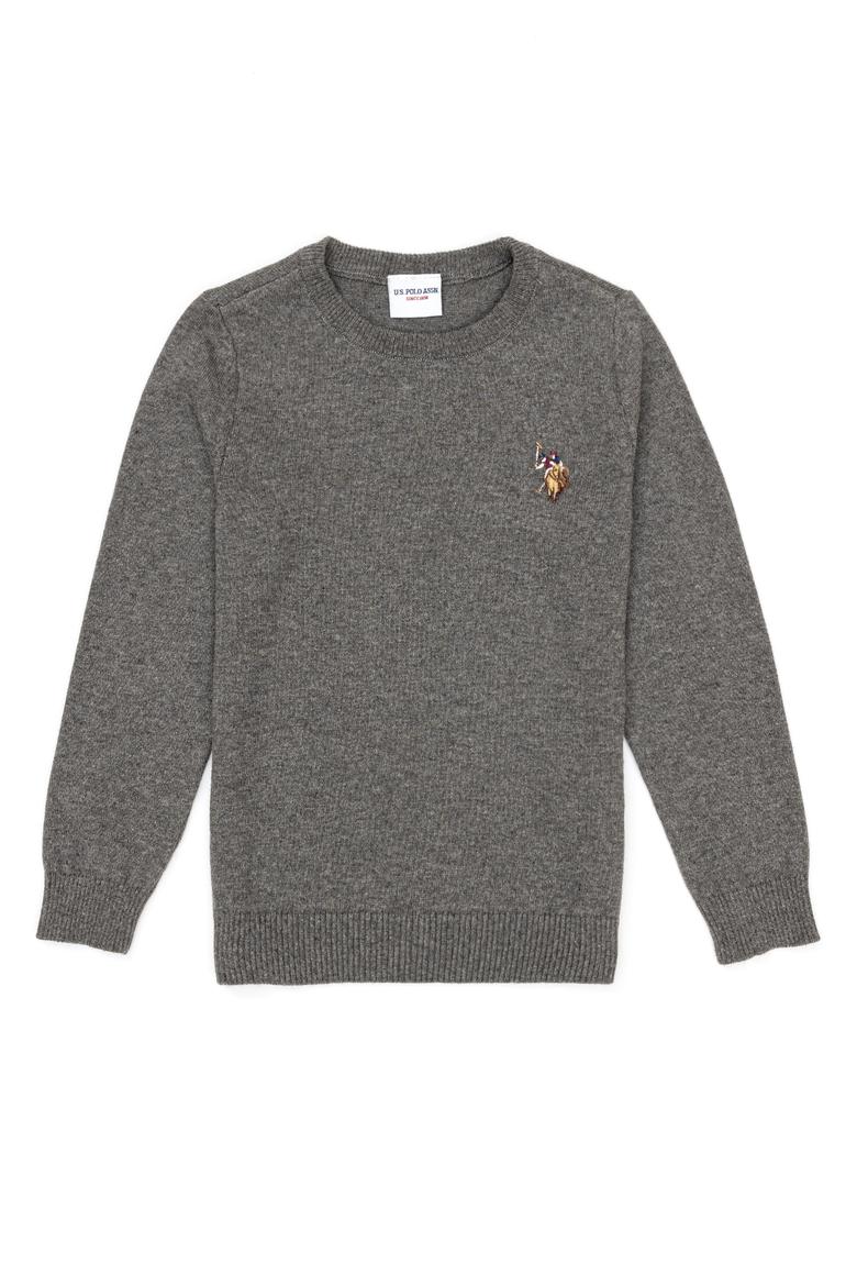 Erkek Çocuk Gri Melanj Bisiklet Yaka Triko Kazak